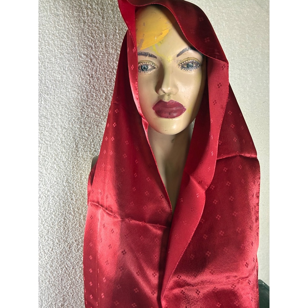 Unbranded Satin Jacquard Scarf Womens OS Red Excellent Geometric Oblong Wrap